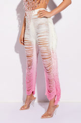 SHREDDED HIGH WAIST KNIT PANTS