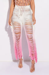 SHREDDED HIGH WAIST KNIT PANTS