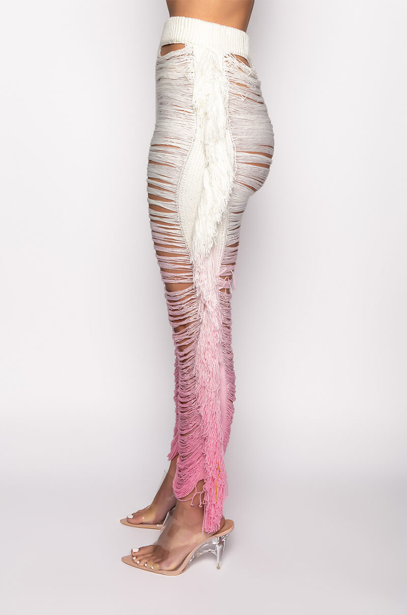 SHREDDED HIGH WAIST KNIT PANTS