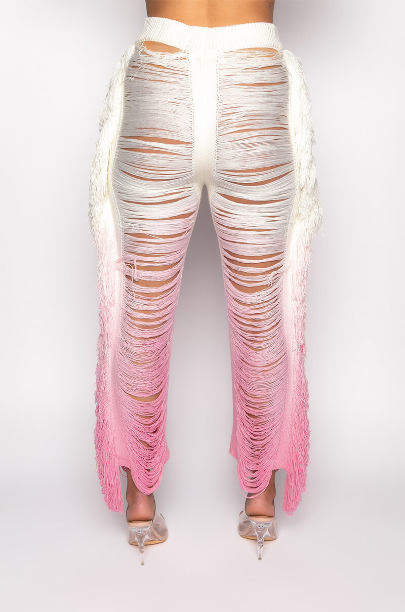 SHREDDED HIGH WAIST KNIT PANTS