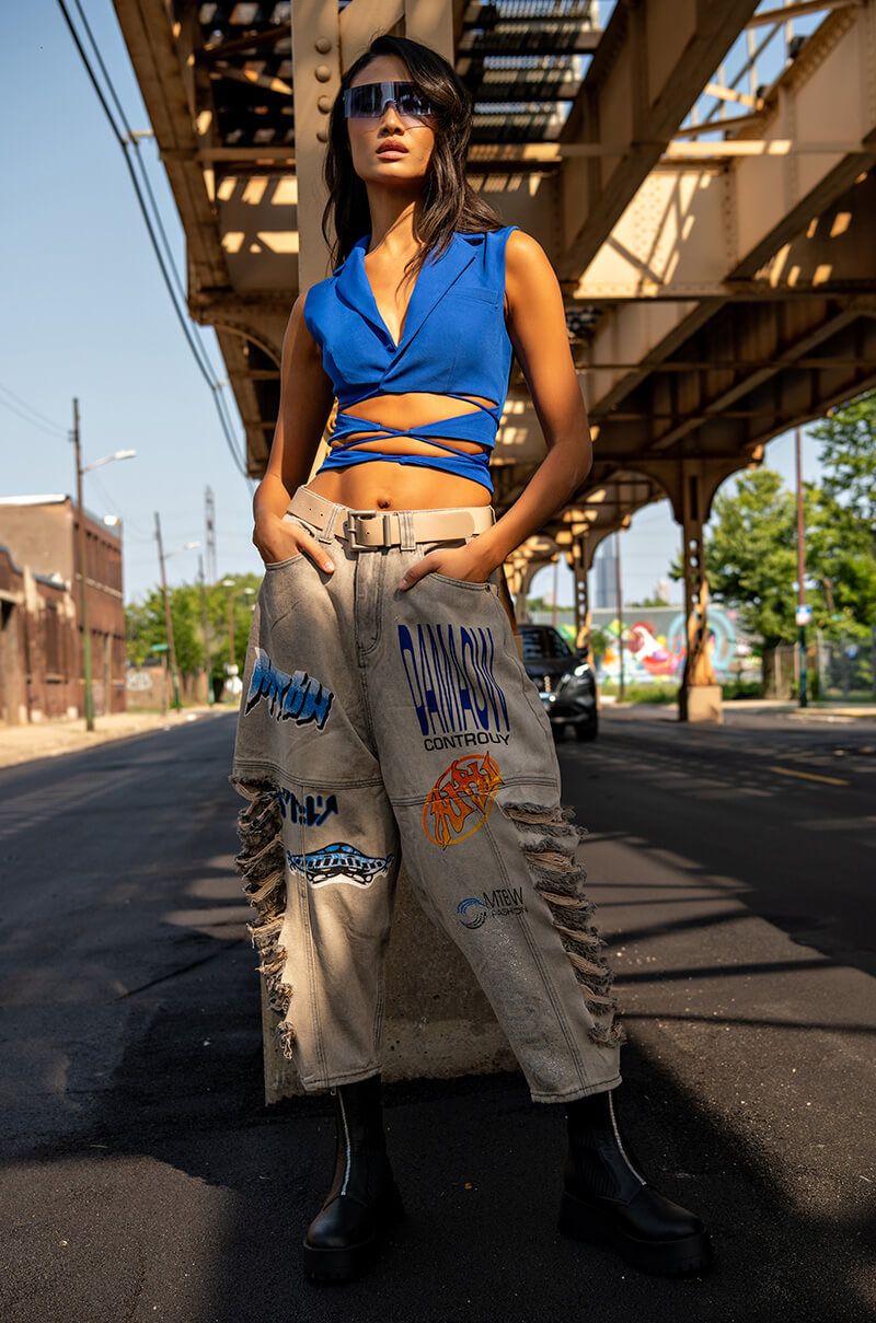 SHREDDED VARSITY DENIM