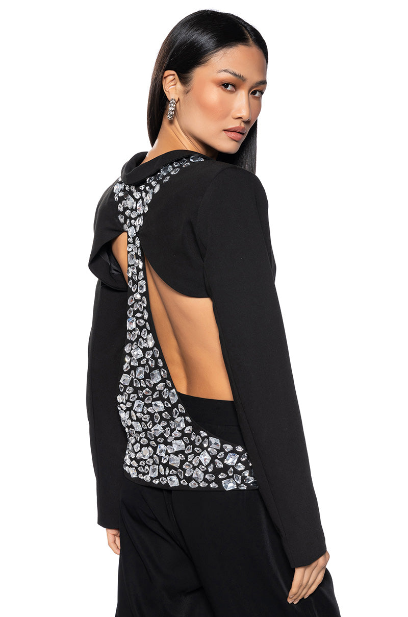 SIDE CUT OUT RHINESTONE BLAZER