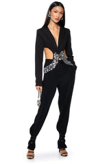 SIDE CUT OUT RHINESTONE BLAZER