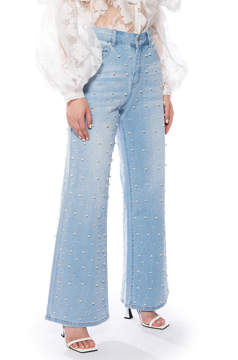 SIT PRETTY EMBELLISHED WIDE LEG JEANS