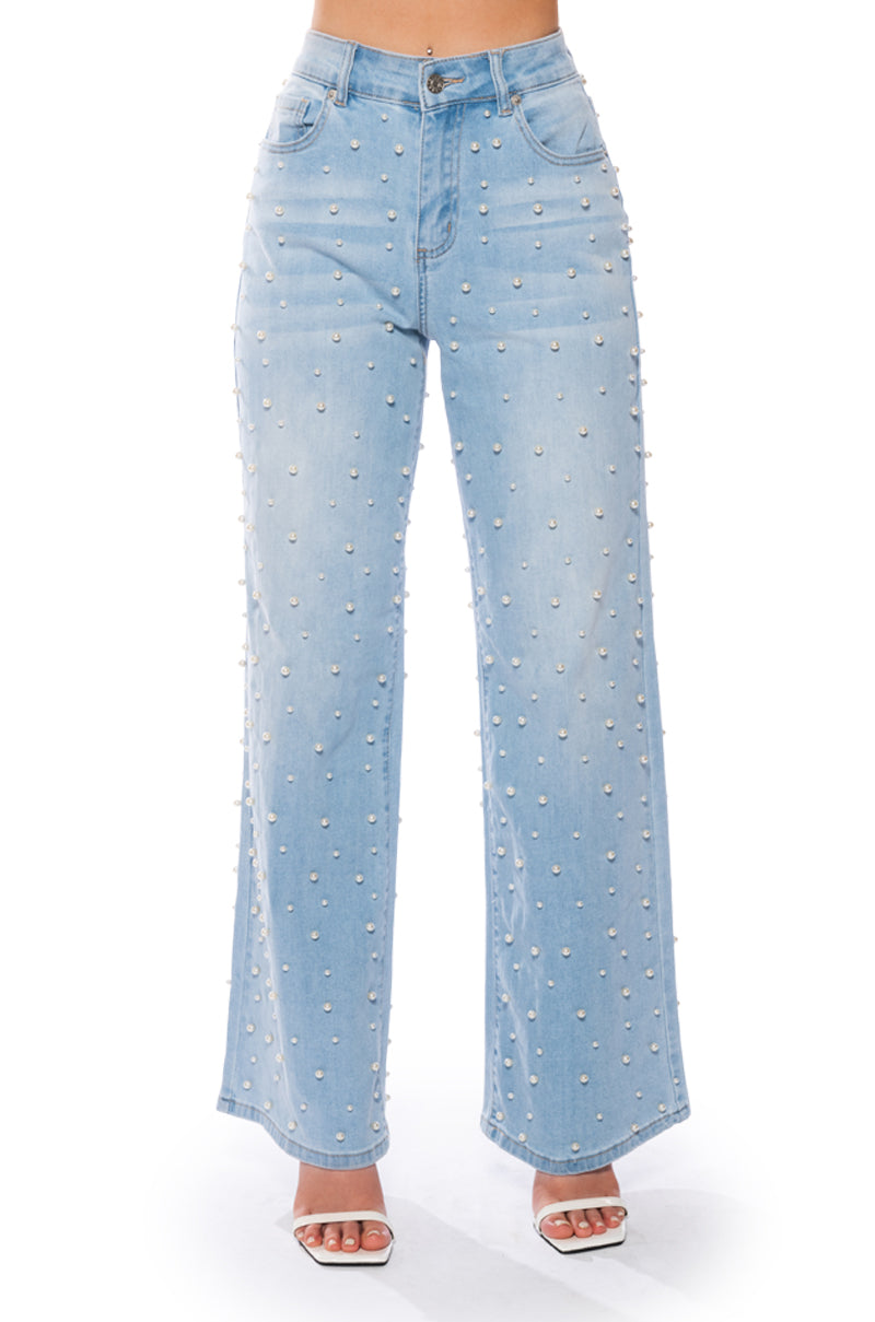 SIT PRETTY EMBELLISHED WIDE LEG JEANS