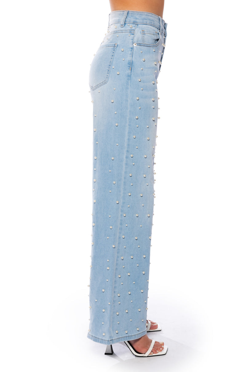 SIT PRETTY EMBELLISHED WIDE LEG JEANS