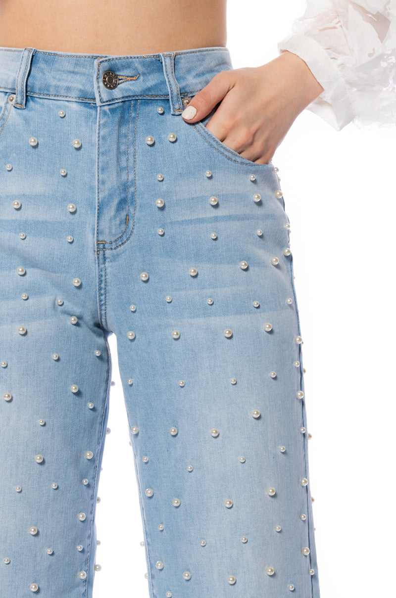SIT PRETTY EMBELLISHED WIDE LEG JEANS