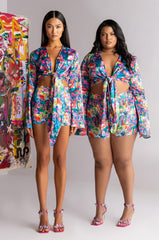 SKYART X AKIRA SATIN MINI SHORTS
