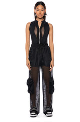 CARGO POCKET MESH SHEER JOGGER IN BLACK