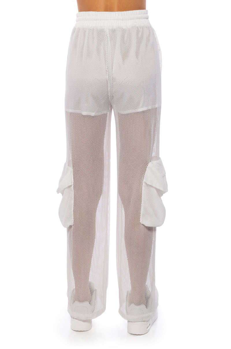 CARGO POCKET MESH SHEER JOGGER IN WHITE