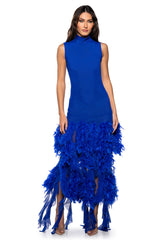 SLEEK AND CHIC FEATHER MAXI DRESS