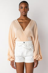 SLOW MOTION LONG SLEEVE WRAP FRONT BODYSUIT