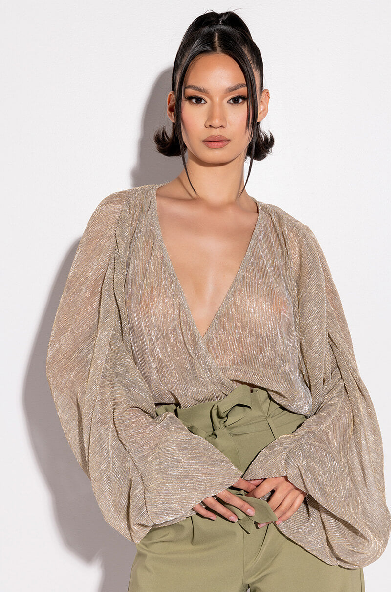 SLOW MOTION LONG SLEEVE WRAP FRONT BODYSUIT