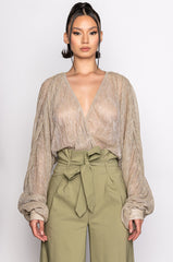 SLOW MOTION LONG SLEEVE WRAP FRONT BODYSUIT