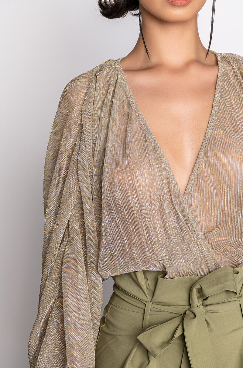 SLOW MOTION LONG SLEEVE WRAP FRONT BODYSUIT
