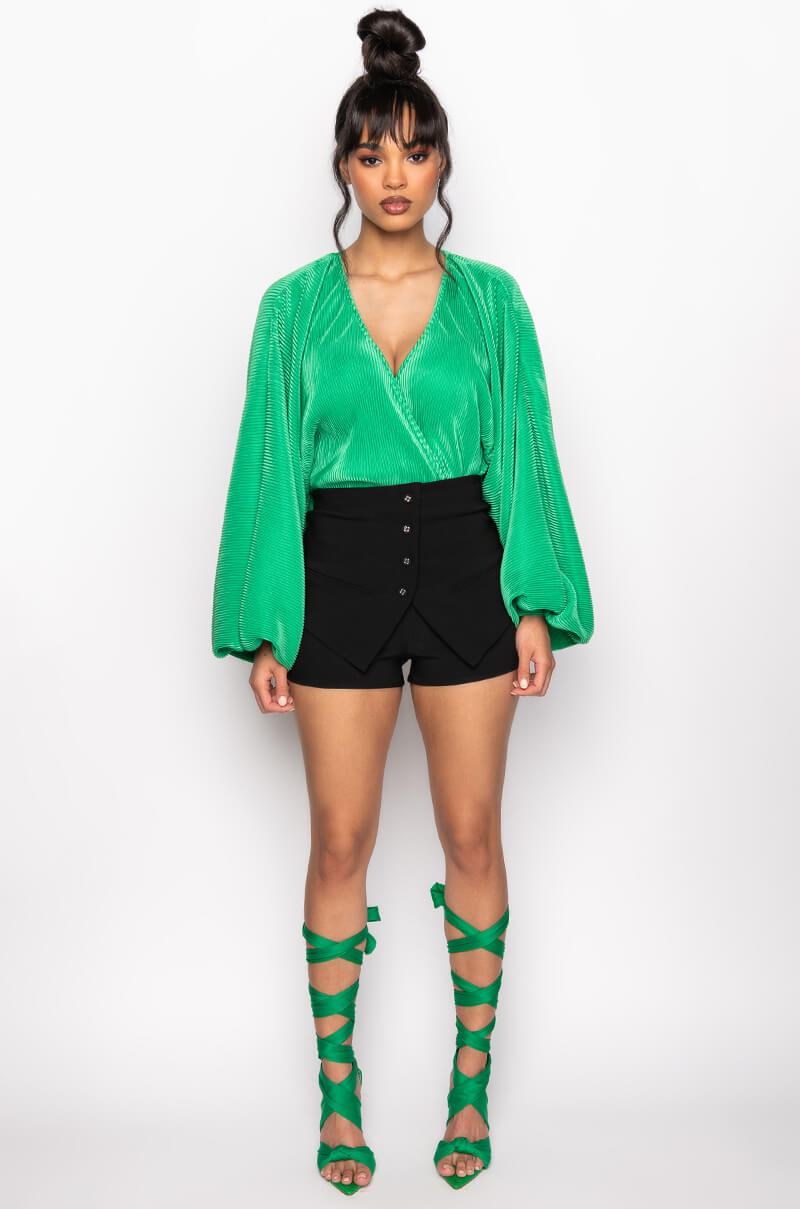 SLOW MOTION LONG SLEEVE WRAP FRONT BODYSUIT