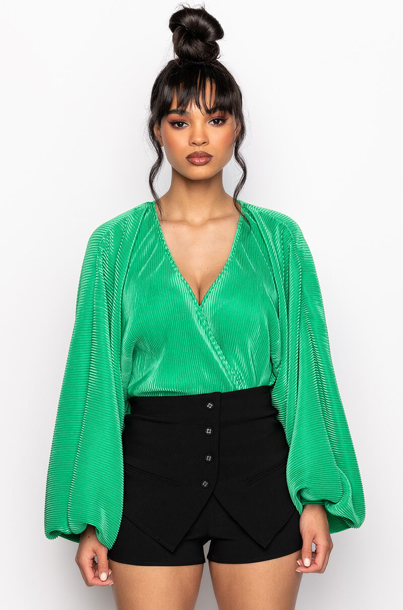 SLOW MOTION LONG SLEEVE WRAP FRONT BODYSUIT