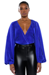 SLOW MOTION LONG SLEEVE WRAP FRONT BODYSUIT
