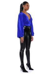 SLOW MOTION LONG SLEEVE WRAP FRONT BODYSUIT