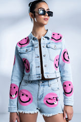 SMILEY FACE DENIM SHORTS