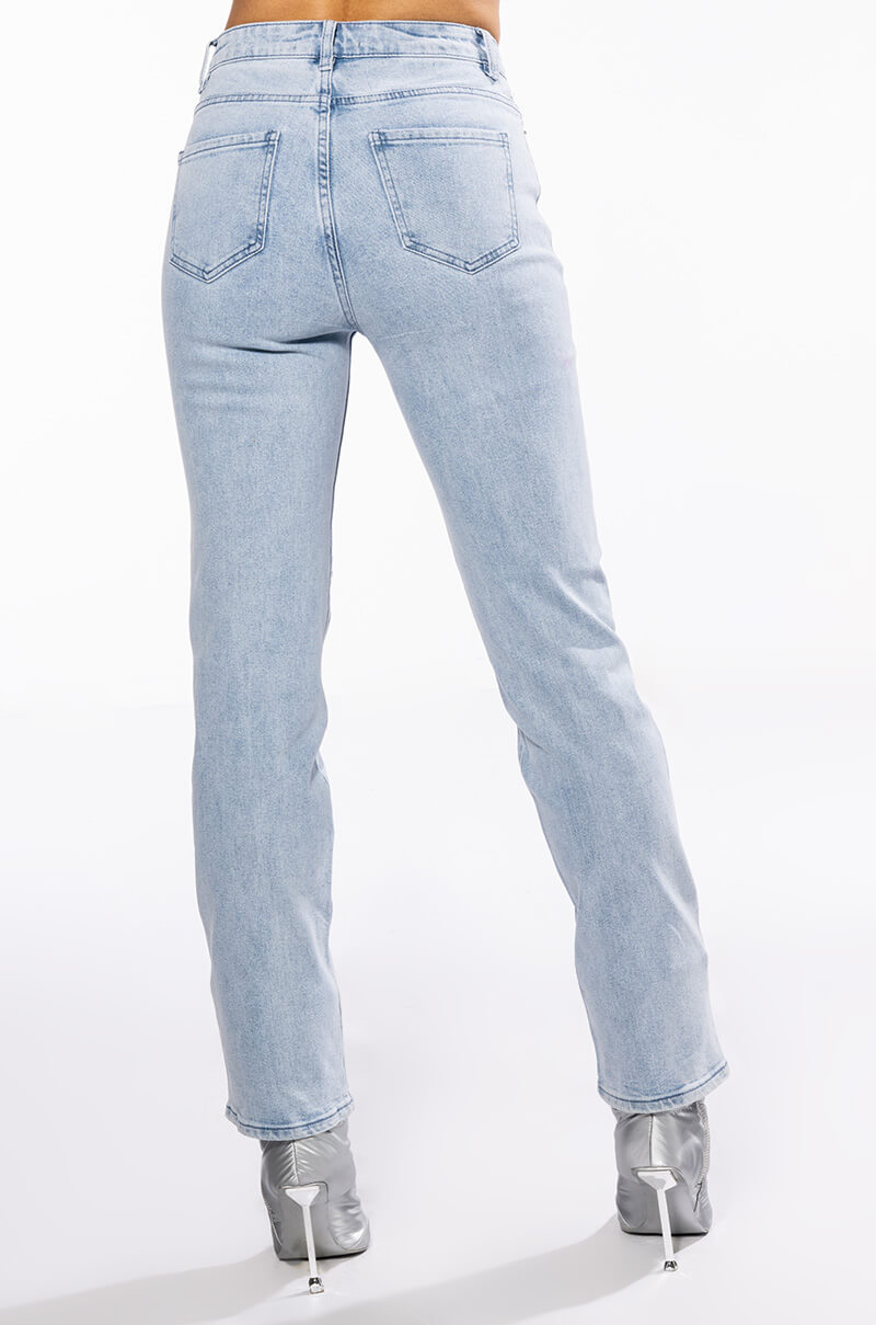 SMILEY FACES RHINESTONE HIGH RISE STRAIGHT JEANS