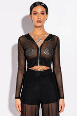 SMOKE SHOW CROPPED MESH SWEATSHIRT