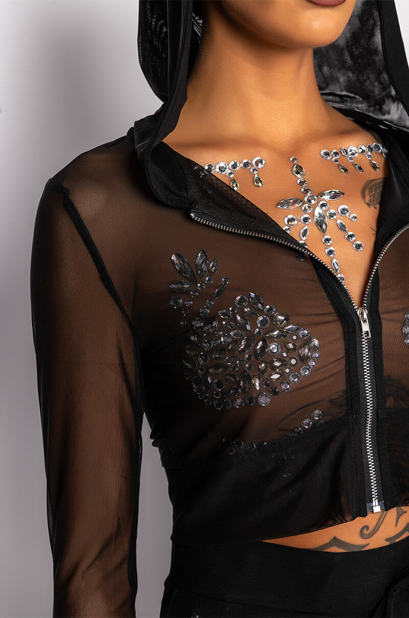 SMOKE SHOW CROPPED MESH SWEATSHIRT