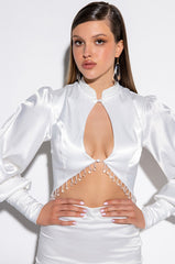 SNEAKY LINK BEADED SATIN CROP BLOUSE