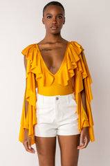 SOAK UP THE SUN CASCADING SLEEVES VNECK BODYSUIT