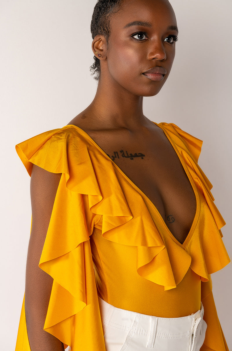 SOAK UP THE SUN CASCADING SLEEVES VNECK BODYSUIT
