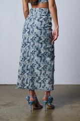 SOLEIL DISTRESSED DENIM MAXI SKIRT