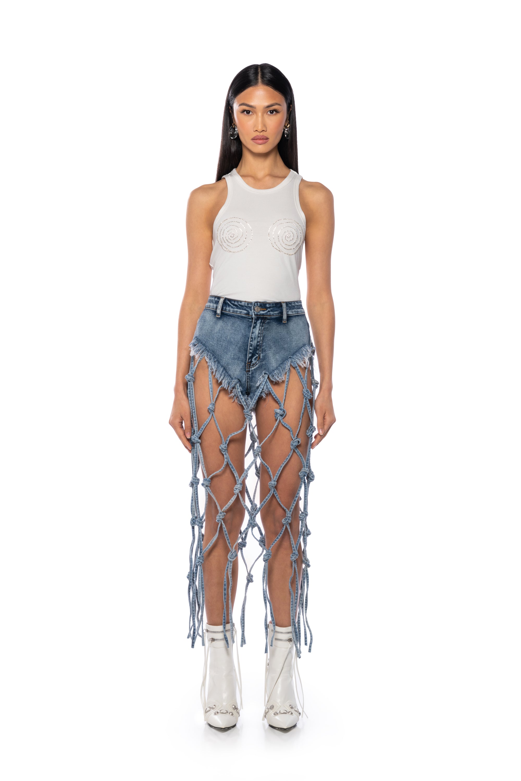 SOMETHING TO TALK ABOUT BOOTY DENIM SHORT MIDI SKIRT