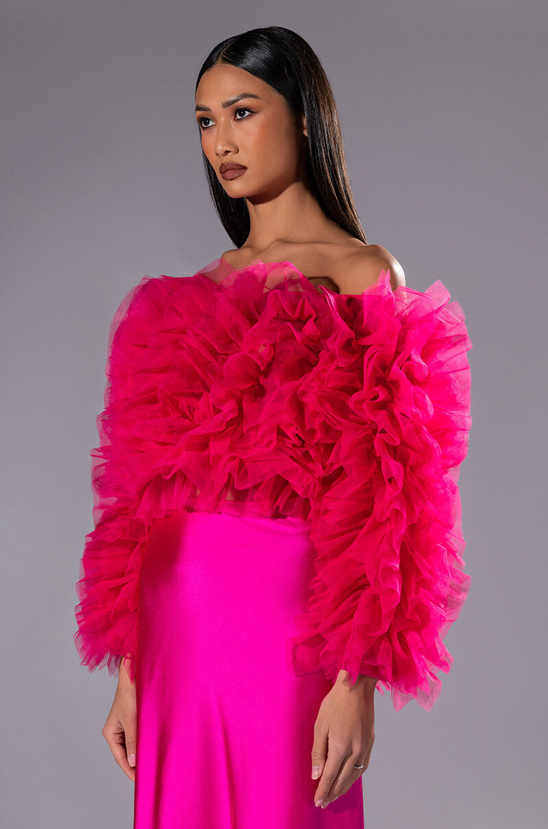 SOLANGE TULLE RUFFLE LONG SLEEVE BLOUSE