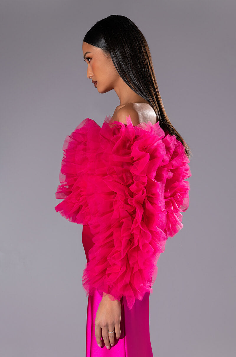 SOLANGE TULLE RUFFLE LONG SLEEVE BLOUSE
