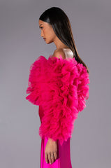 SOLANGE TULLE RUFFLE LONG SLEEVE BLOUSE