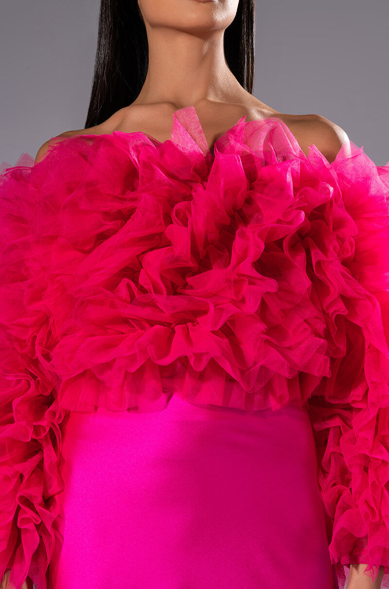SOLANGE TULLE RUFFLE LONG SLEEVE BLOUSE