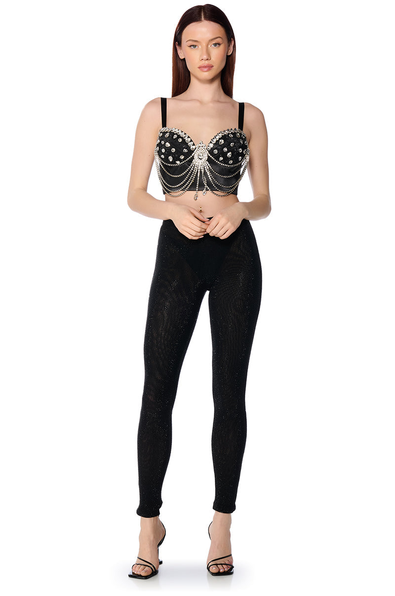 SPEAK MY TRUTH RHINESTONE BRALETTE TOP IN BLACK