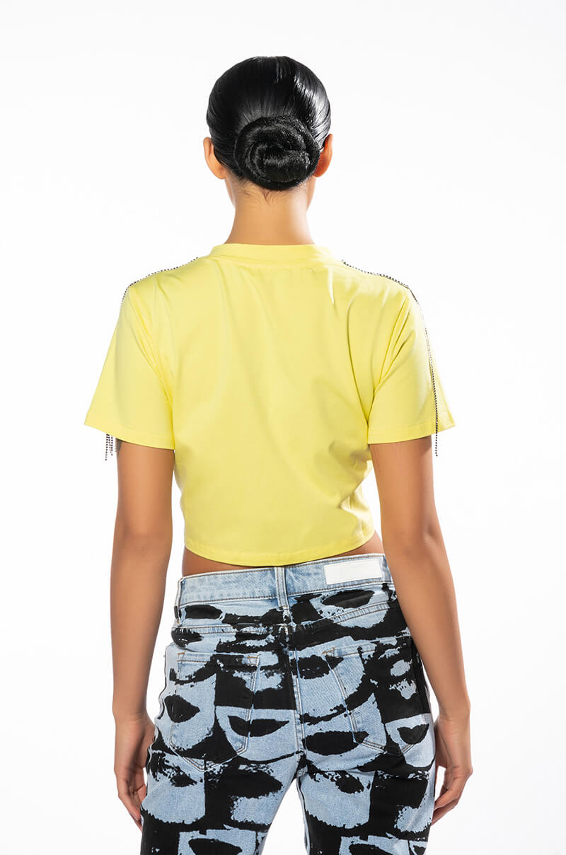 SPEED RACER TIE FRONT CREW NECK CROPPED TSHIRT