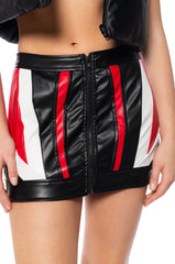 SPEED UP COLOR BLOCKED FAUX LEATHER SKIRT