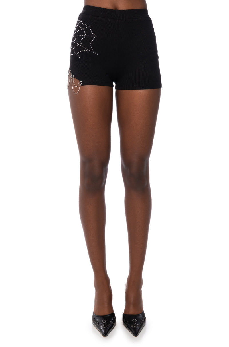 SPIDER WEBS EMBELLISHED BOOTY SHORT