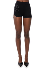 SPIDER WEBS EMBELLISHED BOOTY SHORT
