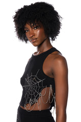 SPIDER WEBS EMBELLISHED CROPPED TANK
