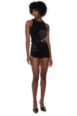 SPIDER WEBS EMBELLISHED CROPPED TANK