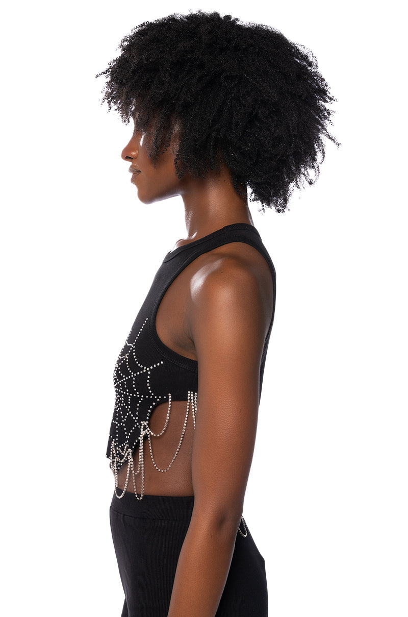 SPIDER WEBS EMBELLISHED CROPPED TANK