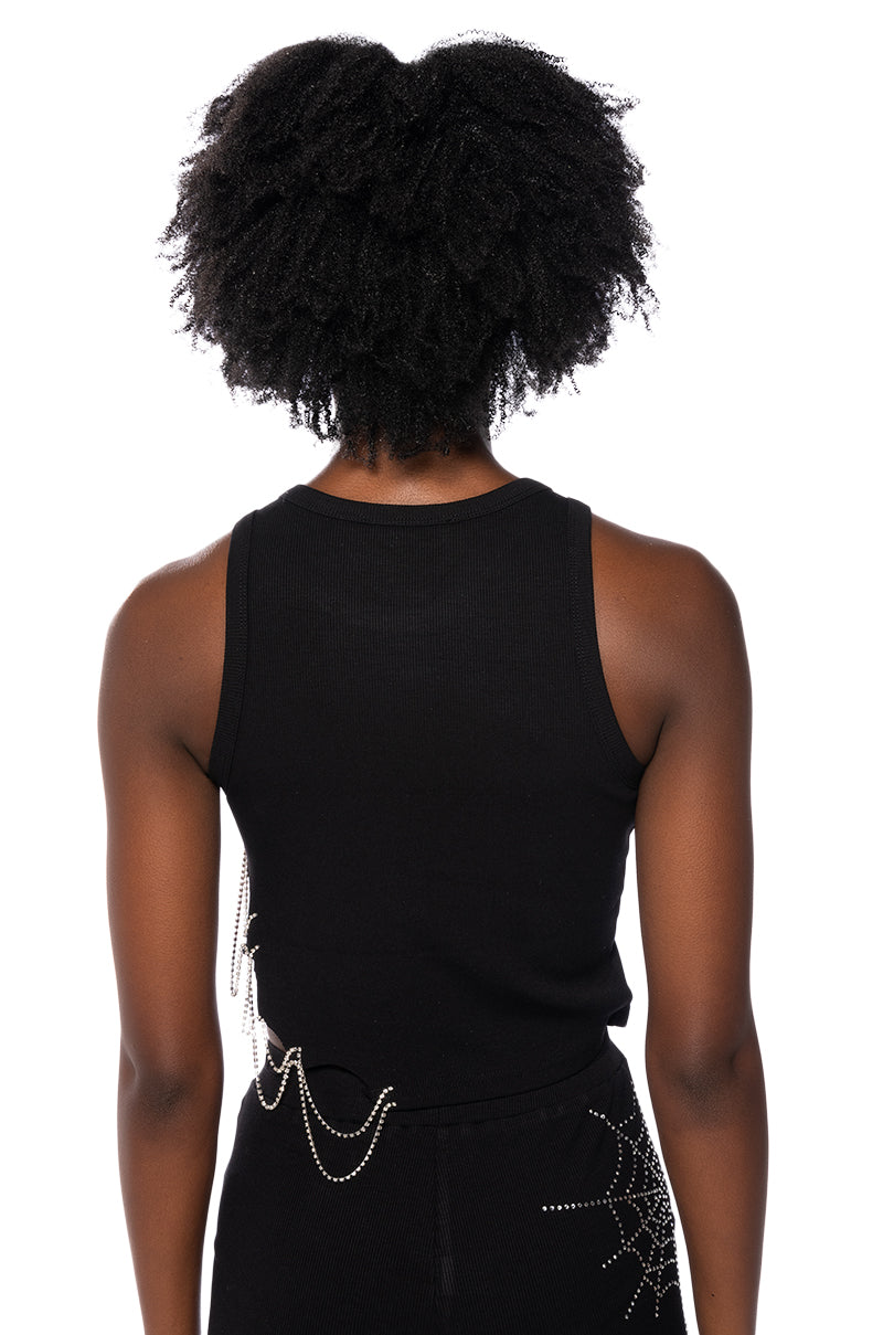 SPIDER WEBS EMBELLISHED CROPPED TANK