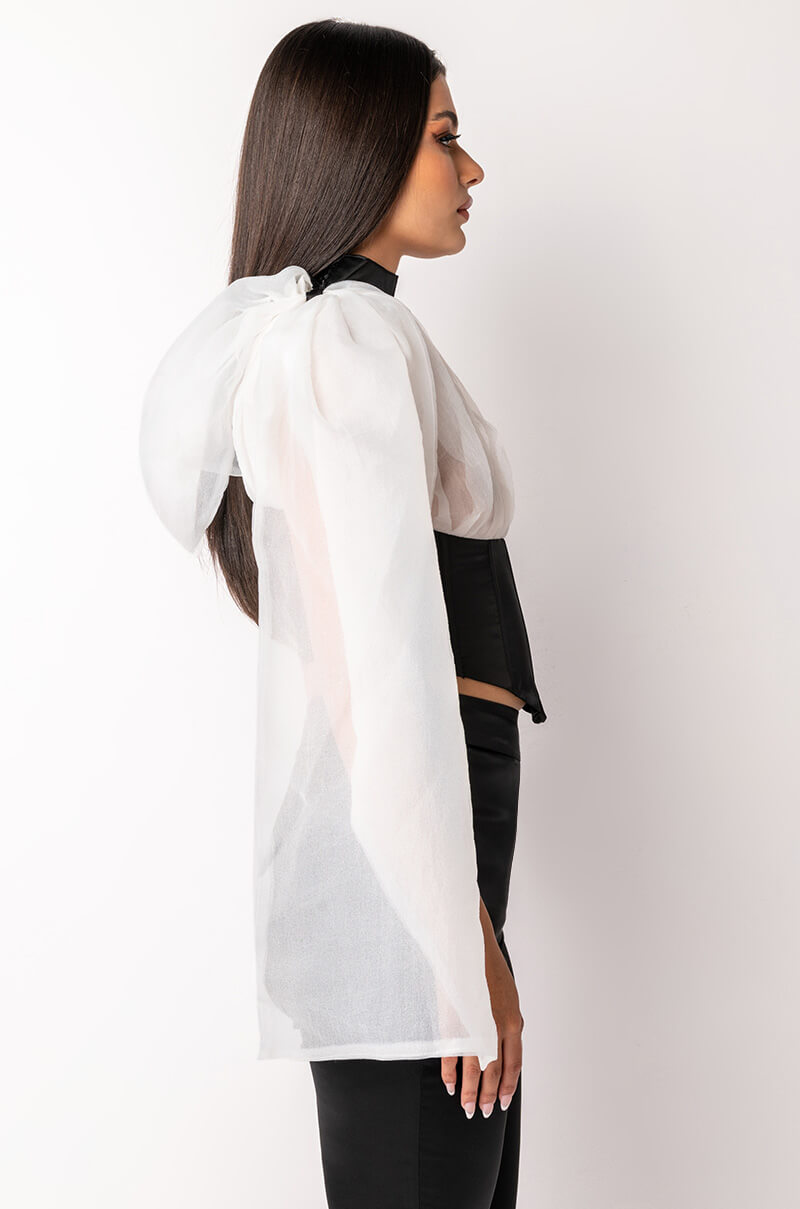 SPOTLIGHTS ONE SHOULDER SATIN CORSET BLOUSE