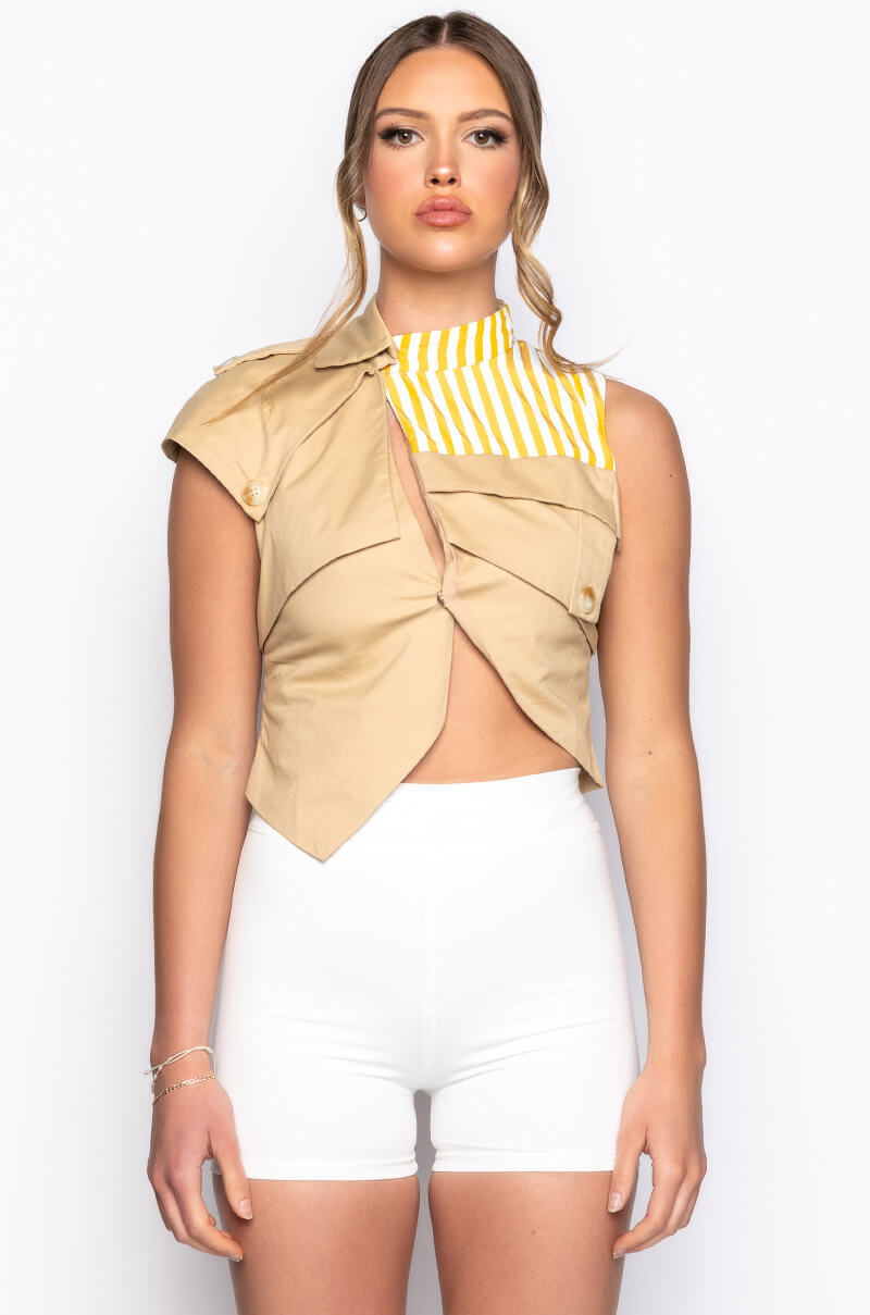 SPRING FORWARD CROP SLEEVELESS TRENCH VEST