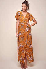 Cheri Floral Wrap Maxi Dress Mustard