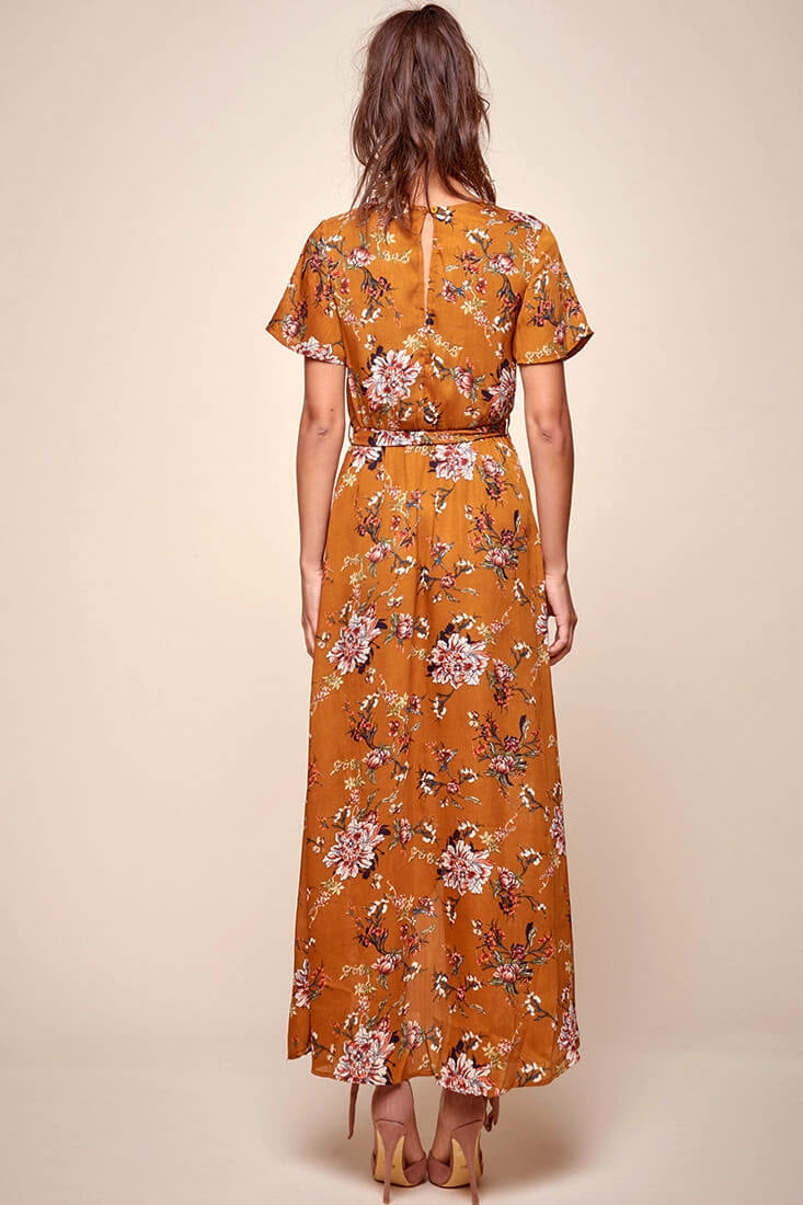Cheri Floral Wrap Maxi Dress Mustard