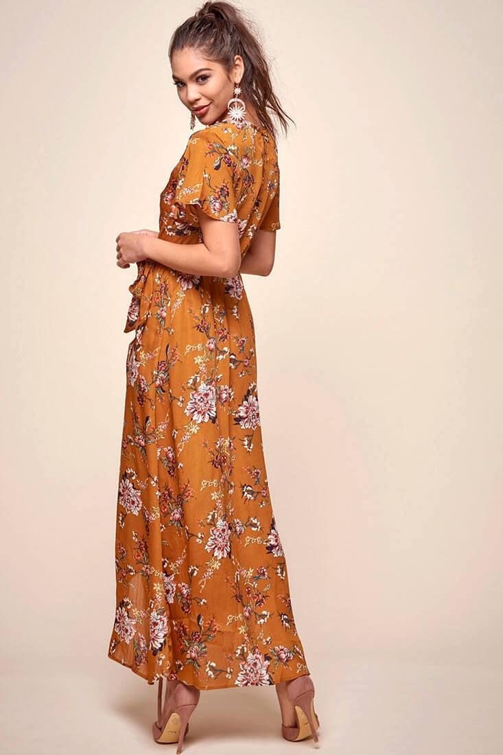 Cheri Floral Wrap Maxi Dress Mustard